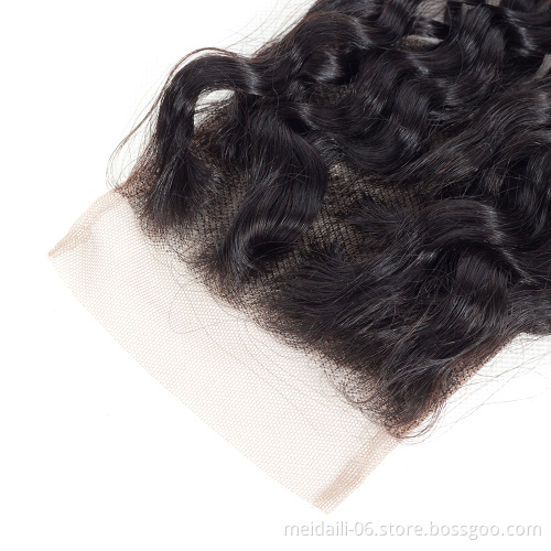 150% density brazilian water wave 4x4 human hair closure with baby hair
